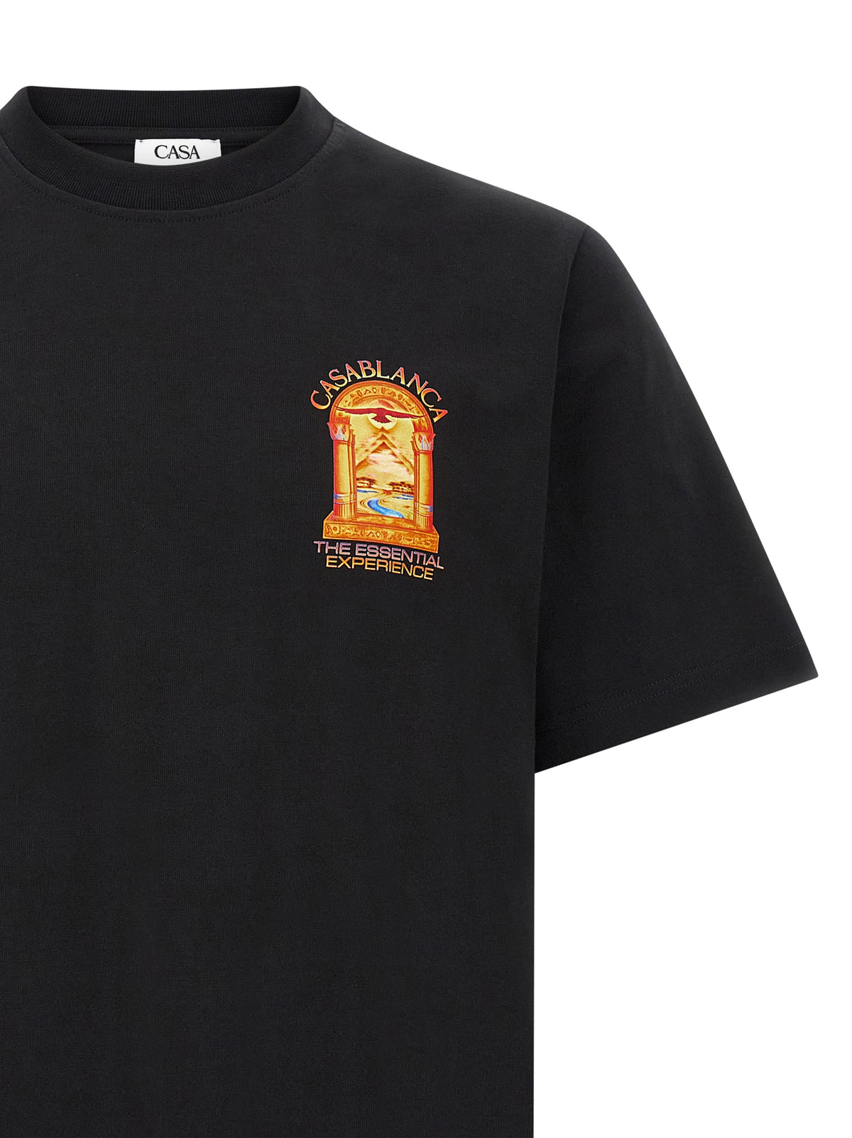 T-Shirt by Casablanca for men in organic cotton black & patterned showcases a fashionable silhouette, elegantly detailed with a fashionable and crew neckline for a sophisticated, high-fashion look.