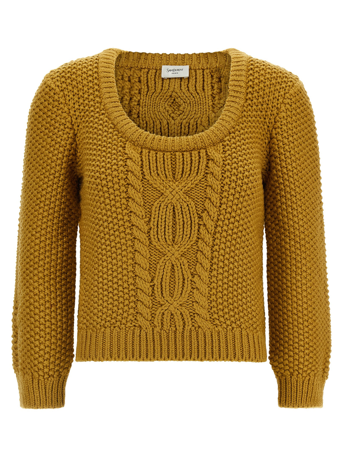 Cardigan by Saint Laurent for men in virgin wool bicolour & yellow showcases a luxurious silhouette, meticulously detailed with a sophisticated and three-quarter-sleeve for a refined finish.