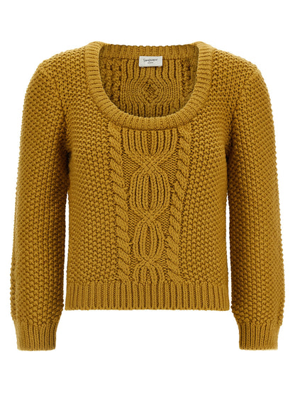 Cardigan by Saint Laurent for men in virgin wool bicolour & yellow showcases a luxurious silhouette, meticulously detailed with a sophisticated and three-quarter-sleeve for a refined finish.