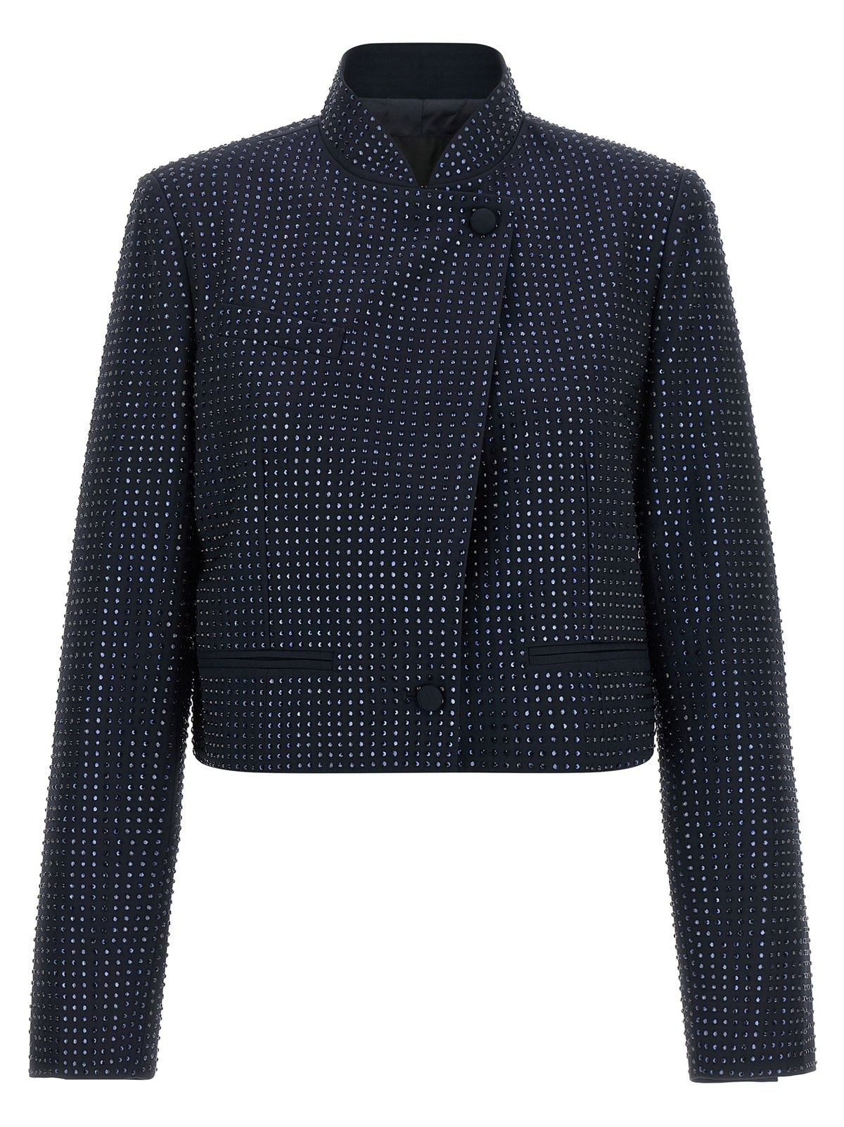 Overcoat by PINKO for women in polyester viscose & rhinestone blue features a contemporary silhouette showcasing a contemporary split asymmetric neckline and refined pockets for a sophisticated finish.