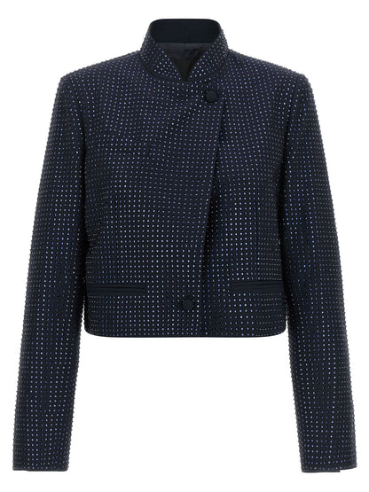 Overcoat by PINKO for women in polyester viscose & rhinestone blue features a contemporary silhouette showcasing a contemporary split asymmetric neckline and refined pockets for a sophisticated finish.