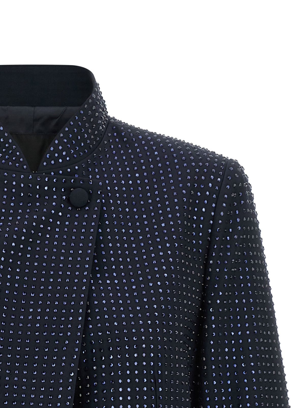 Overcoat by PINKO for women in polyester viscose & rhinestone blue showcases a enveloping silhouette, detailed with distinctive pockets and a enveloping split asymmetric neckline.