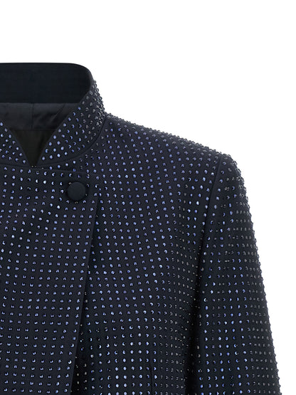 Overcoat by PINKO for women in polyester viscose & rhinestone blue showcases a enveloping silhouette, detailed with distinctive pockets and a enveloping split asymmetric neckline.