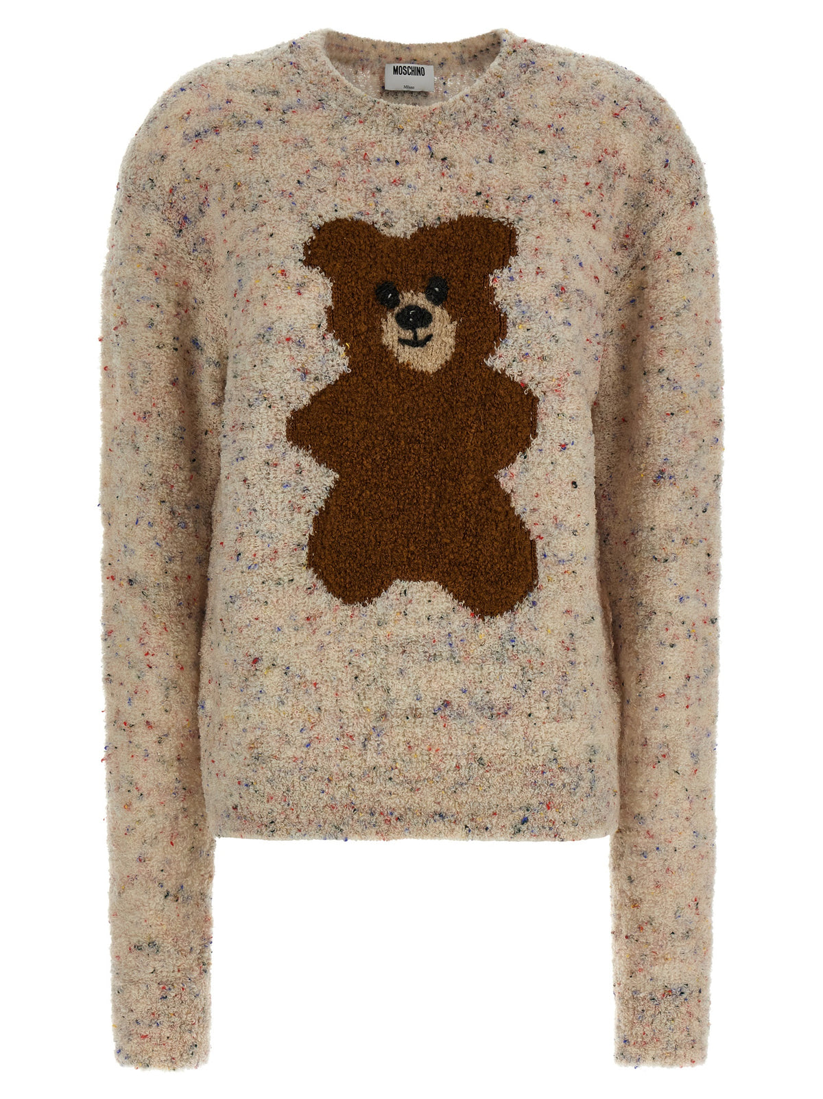 Cardigan by Moschino for women in viscose & virgin wool multicolor features a nuanced silhouette with a refined and nuanced detailing for a sophisticated look.