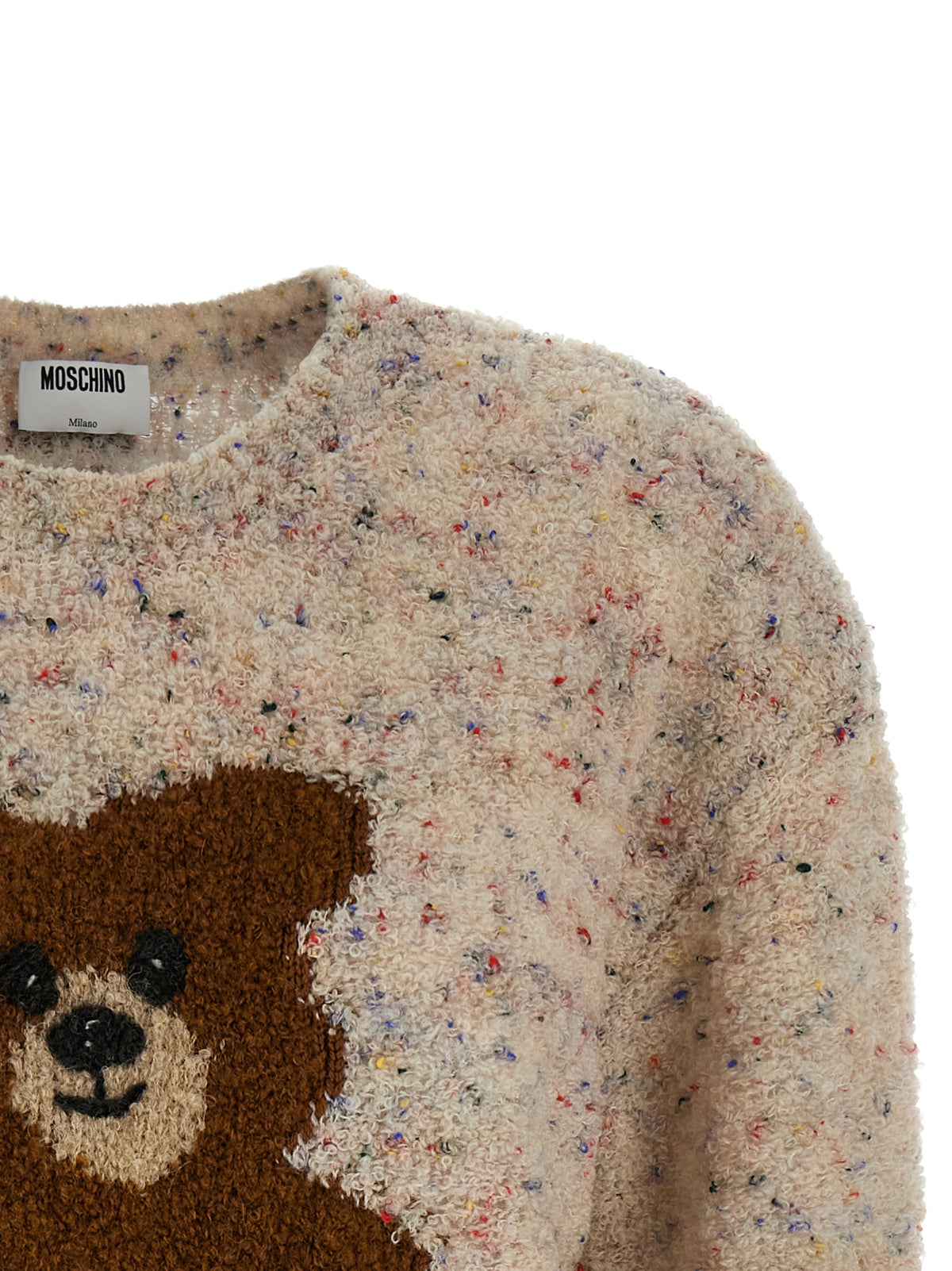 Cardigan by Moschino for women in viscose & virgin wool multicolor features an impeccable silhouette, showcasing a sophisticated and detail for a truly impeccable finish.