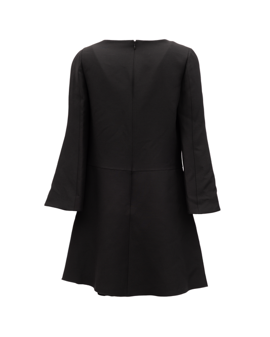 Valentino Garavani Black V-Neck Dress with Flared Sleeves