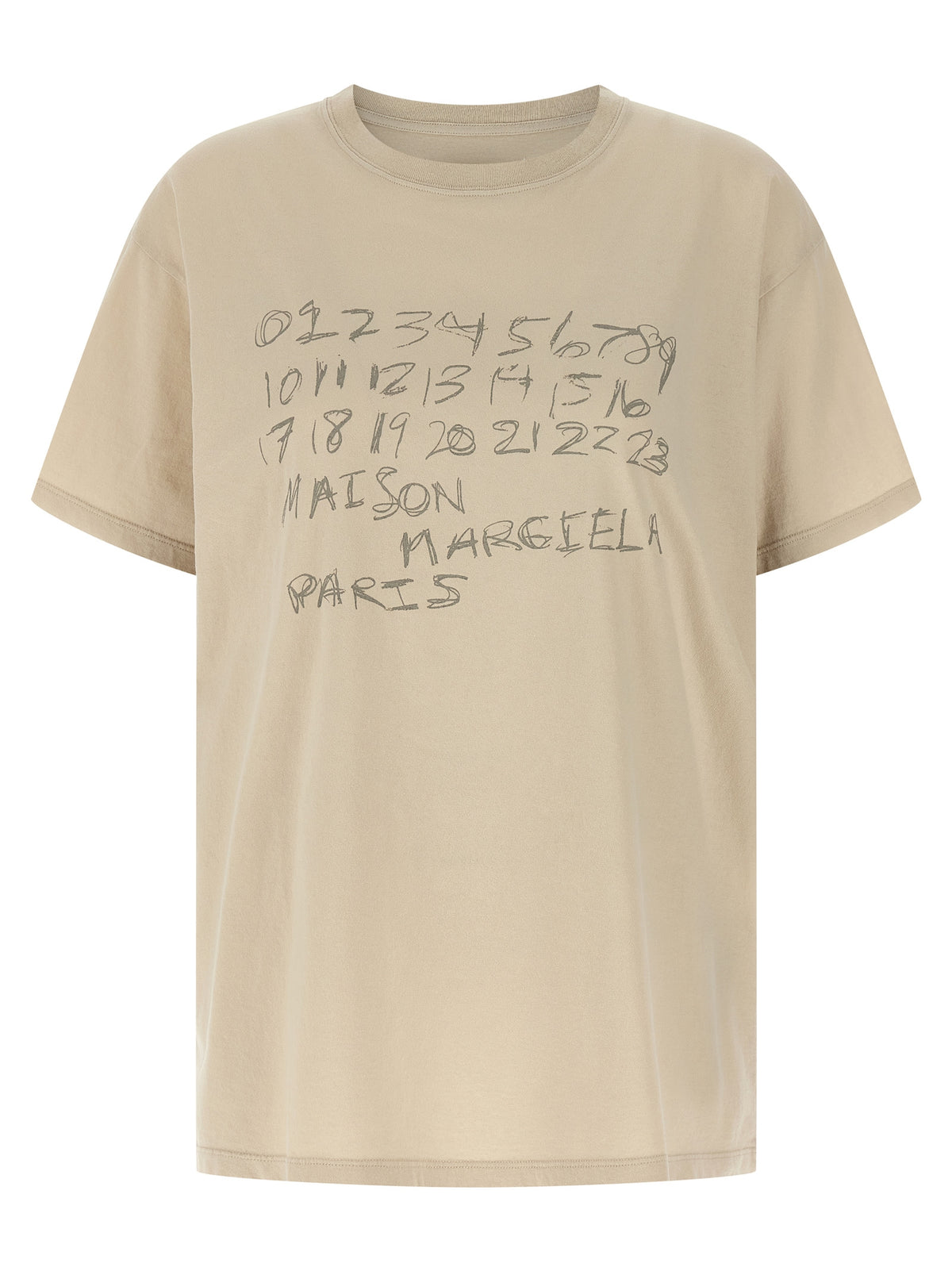 T-Shirt by Maison Margiela for women in cotton beige, signature & print features an on trend silhouette, perfectly showcasing a on trend short-sleeve and for an elevated aesthetic.
