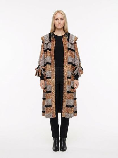 Overcoat by Dolce & Gabbana for women in leather linen polyester & wool multicolor & patterned showcases a enveloping silhouette, detailed with distinctive and a enveloping .