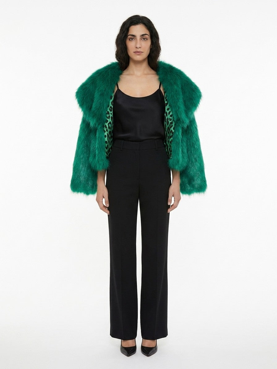 Overcoat by Dolce & Gabbana for women in modacrylic polyester & fur green & signature features a contemporary silhouette showcasing a contemporary and refined for a sophisticated finish.
