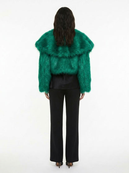 Overcoat by Dolce & Gabbana for women in modacrylic polyester & fur green & signature features an voluminous silhouette, showcasing distinct and a voluminous for a truly voluminous aesthetic.