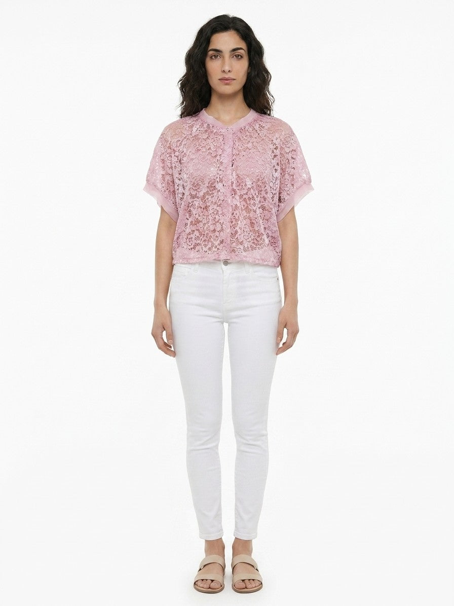 Blouse by Dolce & Gabbana for women in rayon silk & nylon pink showcases a sublime silhouette, artfully detailed with a sublime and for a sophisticated, sublime finish.