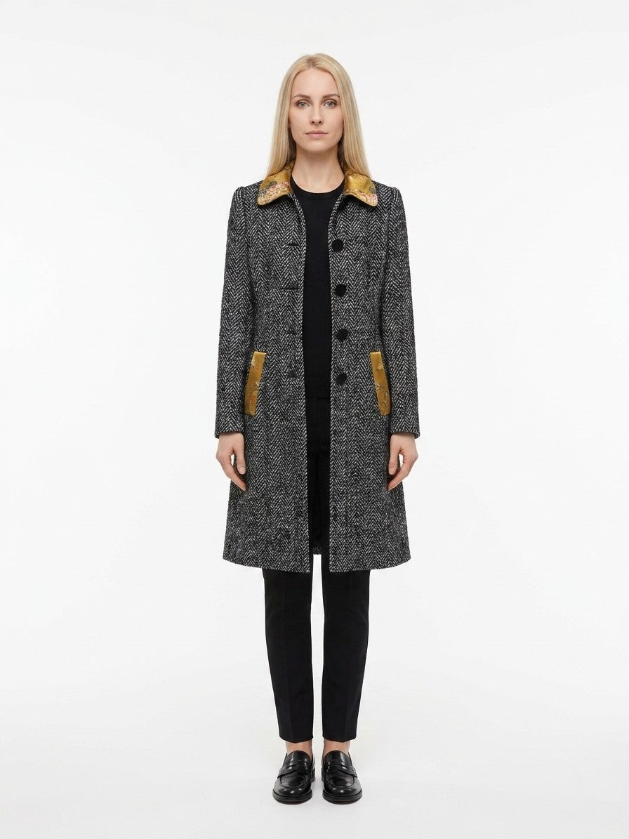Overcoat by Dolce & Gabbana for women in polyester & virgin wool multicolor & patterned presents a luxurious silhouette, showcasing a luxurious and sophisticated for a premium, luxurious look.