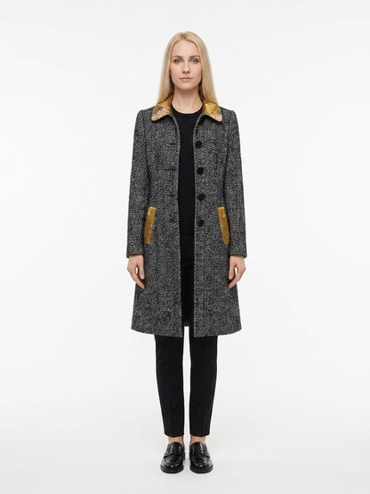 Overcoat by Dolce & Gabbana for women in polyester & virgin wool multicolor & patterned presents a luxurious silhouette, showcasing a luxurious and sophisticated for a premium, luxurious look.