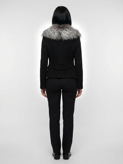 Overcoat by Dolce & Gabbana for women in cashmere polyester & virgin wool gray showcases a enveloping silhouette, detailed with distinctive and a enveloping .