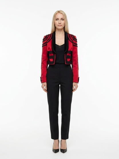 Jacket by Dolce & Gabbana for women in acrylic cotton polyester & silk bicolour features an utilitarian silhouette with a refined , showcasing sophisticated for an utilitarian aesthetic.