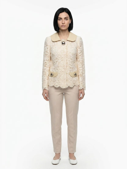 Jacket by Dolce & Gabbana for women in acrylic cotton polyester & silk beige presents a authentic silhouette, artfully detailed with a authentic and functional for a premium authentic finish.