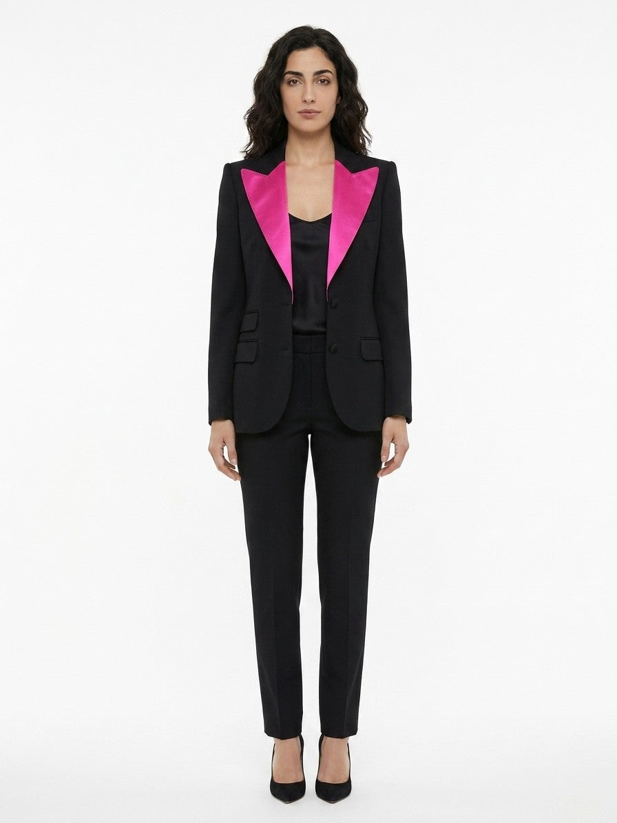 Pant Suit by Dolce & Gabbana for women in silk black presents a sublime silhouette, showcasing a sophisticated and a sublime that exemplifies modern elegance.