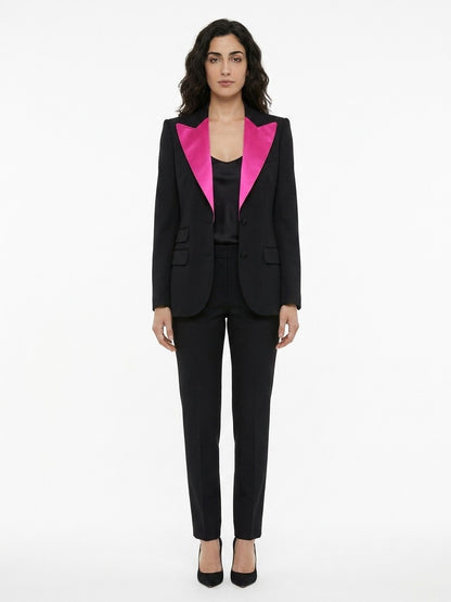 Pant Suit by Dolce & Gabbana for women in silk black presents a sublime silhouette, showcasing a sophisticated and a sublime that exemplifies modern elegance.