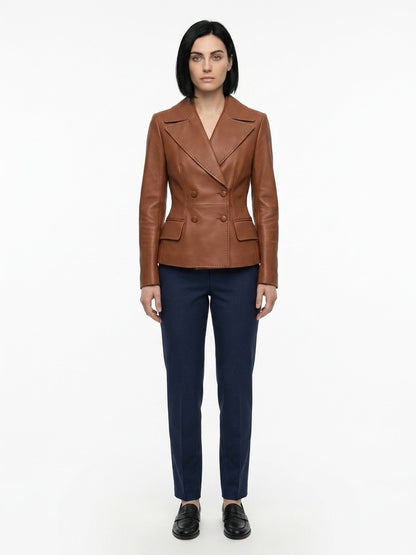 Jacket by Dolce & Gabbana for women in polyester & calfskin leather brown features an utilitarian silhouette with a refined , showcasing sophisticated for an utilitarian aesthetic.