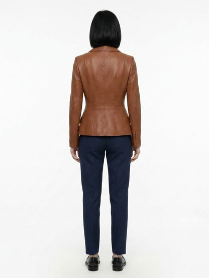 Jacket by Dolce & Gabbana for women in polyester & calfskin leather brown presents a authentic silhouette, artfully detailed with a authentic and functional for a premium authentic finish.