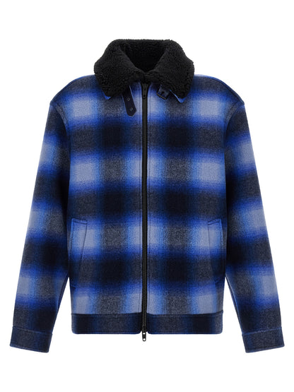 This Bomber Jacket by Balenciaga for men in virgin wool black, blue & patterned exhibits a edgy silhouette, meticulously detailed with functional and a edgy for a edgy finish.