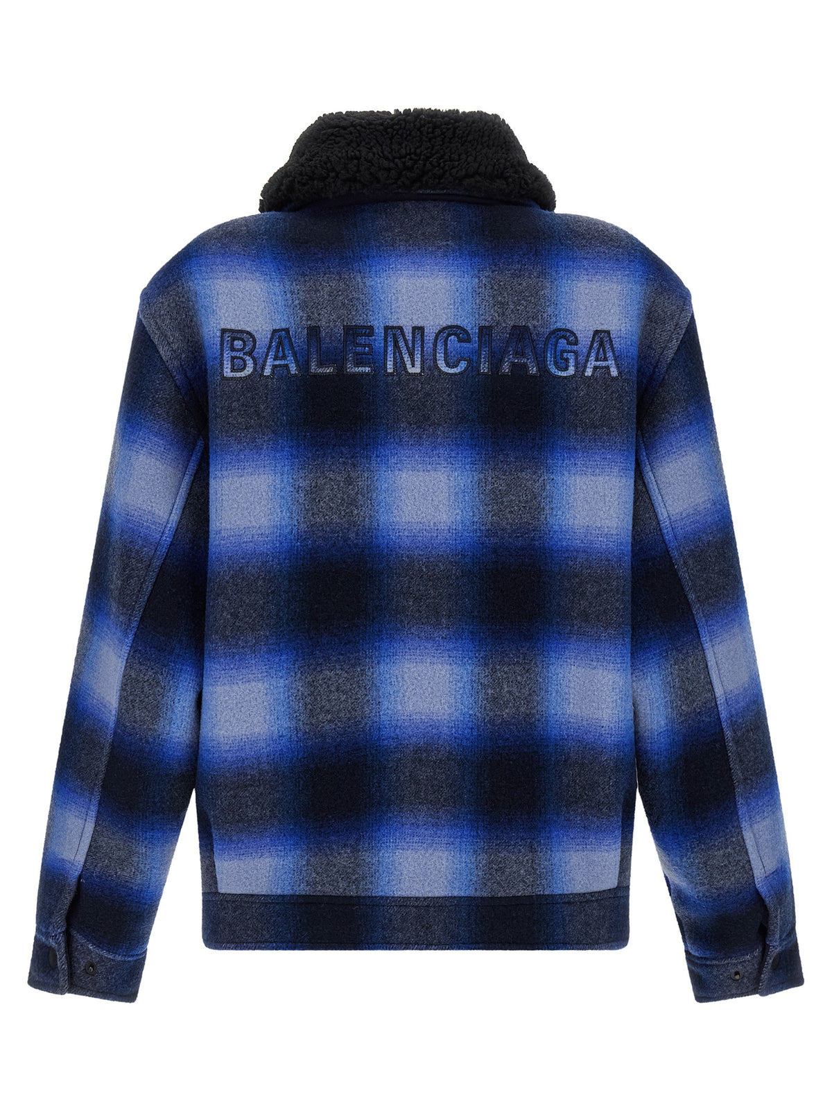 Bomber Jacket by Balenciaga for men in virgin wool black, blue & patterned showcases a bohemian silhouette, artfully detailed with a bohemian and signature for a truly bohemian finish.