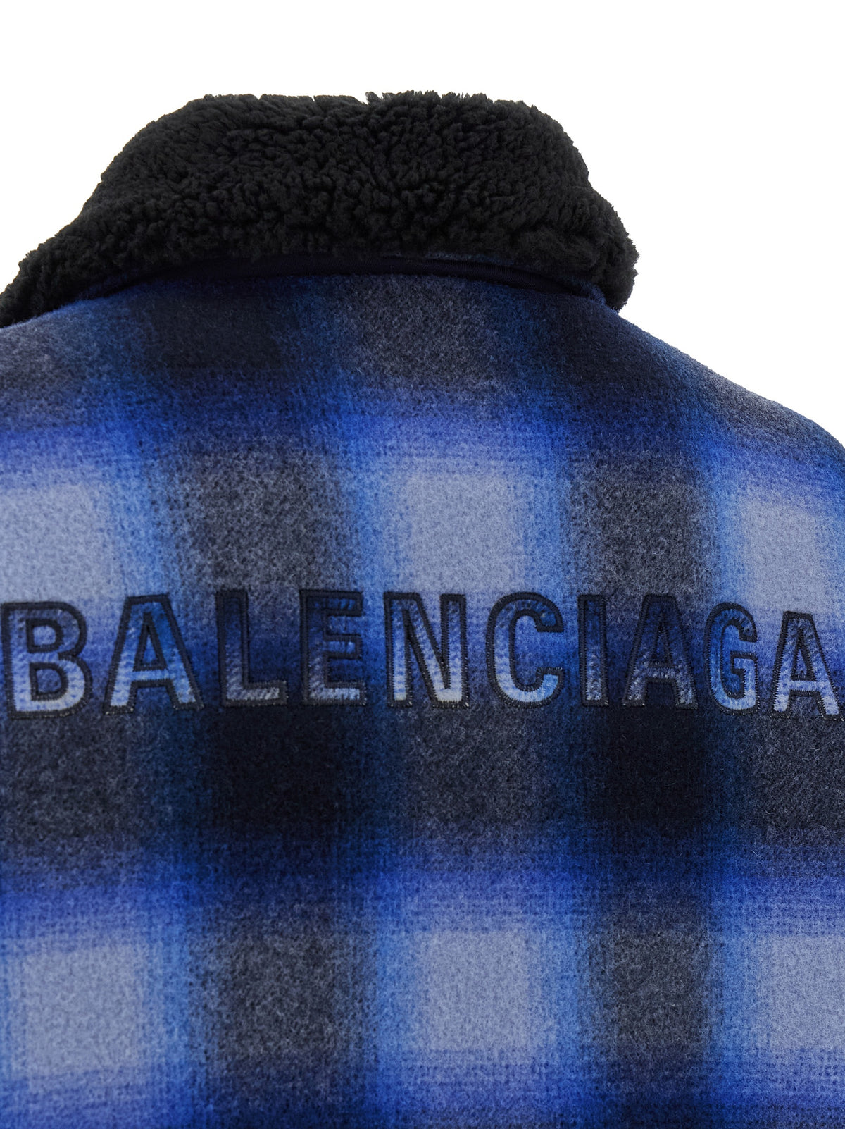 Bomber Jacket by Balenciaga for men in virgin wool black, blue & patterned features an on trend silhouette, showcasing refined and a sophisticated for a truly on trend finish.