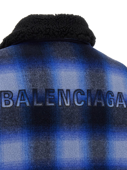 Bomber Jacket by Balenciaga for men in virgin wool black, blue & patterned features an on trend silhouette, showcasing refined and a sophisticated for a truly on trend finish.