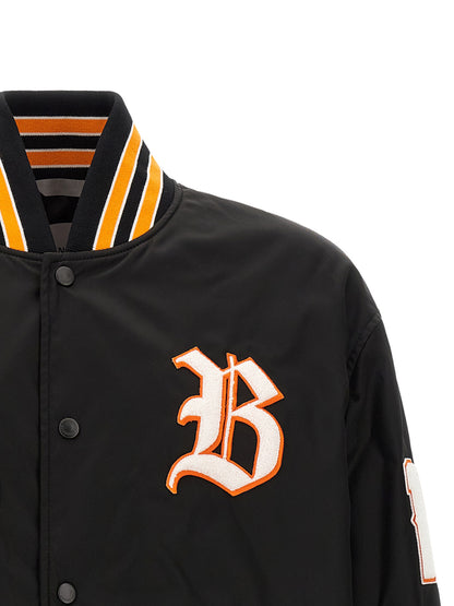 Bomber Jacket by Balenciaga for men in polyamide twill black, orange, white & signature features an contemporary silhouette, showcasing a sophisticated and contemporary for a truly refined look.