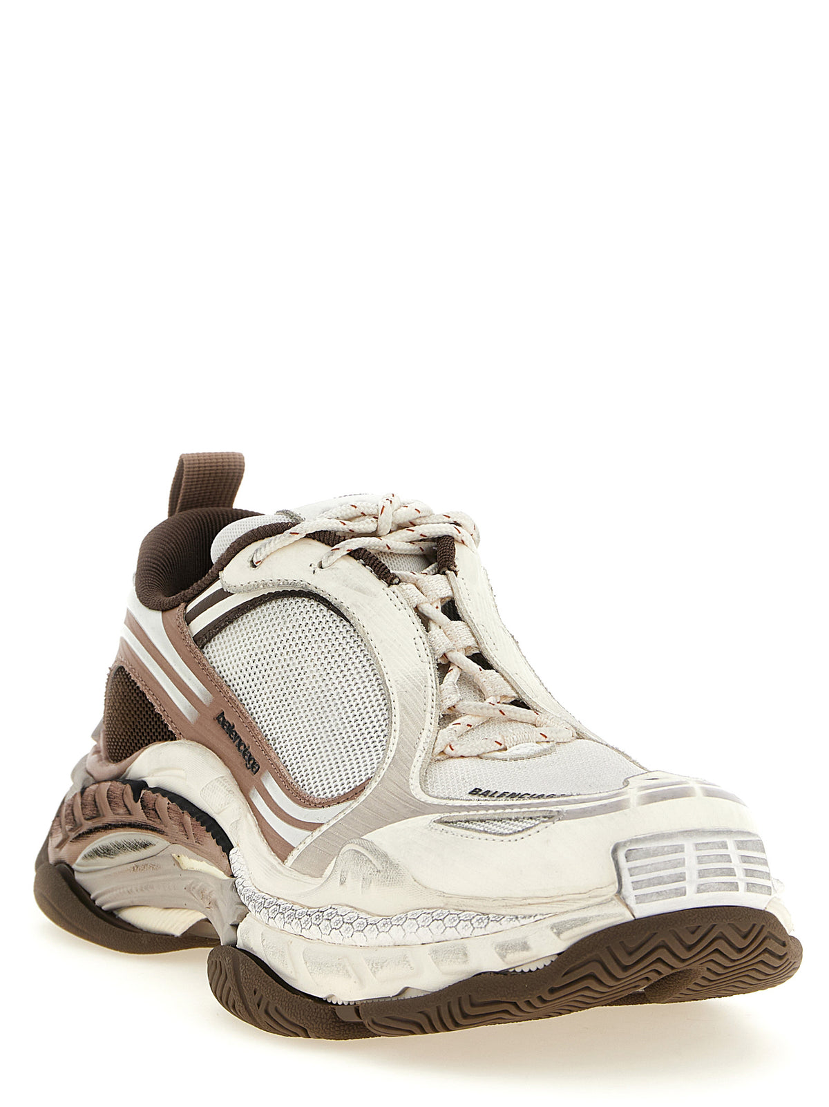 Athletic Sneakers by Balenciaga for men in polyethylene & polyurethane brown & white features an timeless silhouette from the Men's Chunky Polyethylene & Polyurethane Athletic Sneakers collection, showcasing a timeless chunky style for a timeless look.