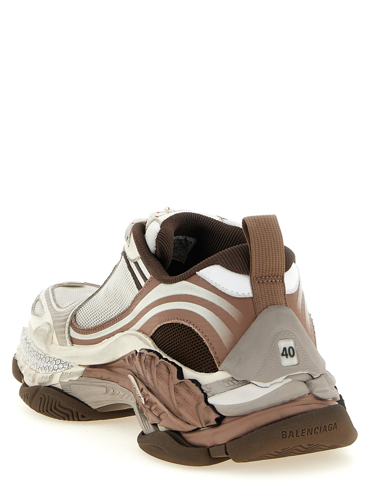 Athletic Sneakers by Balenciaga for men in polyethylene & polyurethane brown & white features an exquisite silhouette, showcasing the premium chunky style of the Men's Chunky Polyethylene & Polyurethane Athletic Sneakers with an exquisite finish.