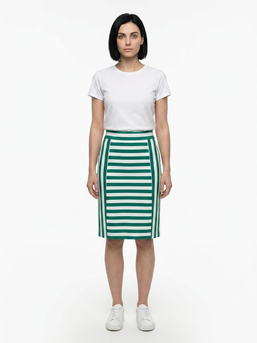 Skirt by Dolce & Gabbana for women in stretch cotton multicolor features an tailored silhouette, artfully capturing the essence of Women's Stretch Cotton Midi Skirt in a sophisticated midi.