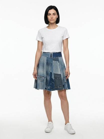 Skirt by Dolce & Gabbana for women in stretch denim cotton multicolor features an relaxed-yet-refined silhouette that elegantly showcases the Women's Denim Stretch Cotton Skirt design and sophisticated .