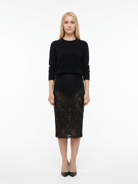Dolce & Gabbana Black Polyamide Midi Skirt