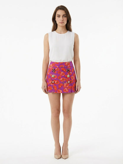 Skirt by Dolce & Gabbana for women in stretch cotton multicolor showcases a dramatic silhouette, artfully capturing the essence of the Essence Women's Tailored Stretch Cotton Short Mini Skirt in a dramatic short mini cut for a refined look.
