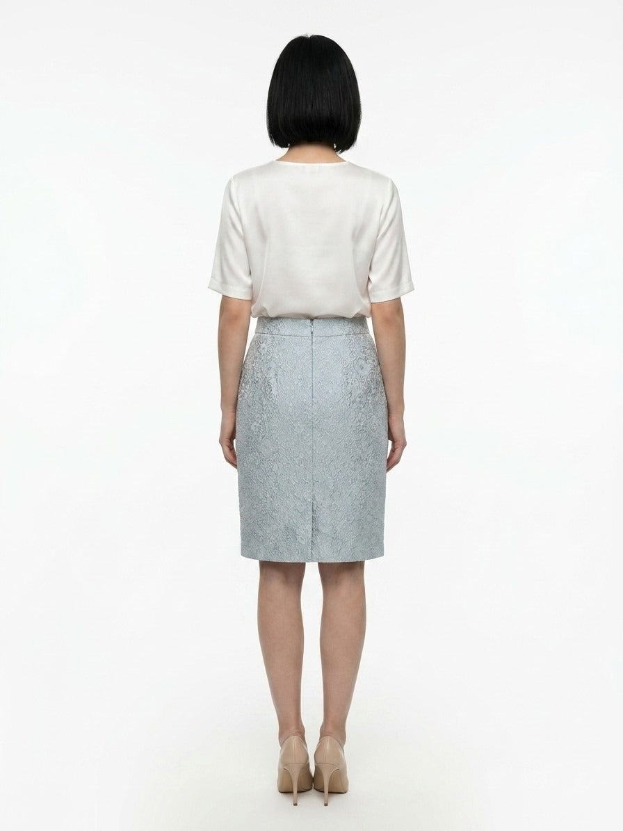 Skirt by Dolce & Gabbana for women in polyester cotton nylon & silk light-blue features a captivating silhouette, showcasing the captivating Women's Polyester Cotton Nylon & Silk Midi Skirt design with a sophisticated midi for a captivating look.