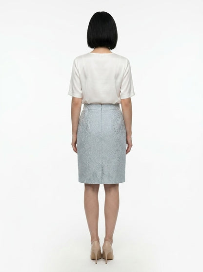 Skirt by Dolce & Gabbana for women in polyester cotton nylon & silk light-blue features a captivating silhouette, showcasing the captivating Women's Polyester Cotton Nylon & Silk Midi Skirt design with a sophisticated midi for a captivating look.