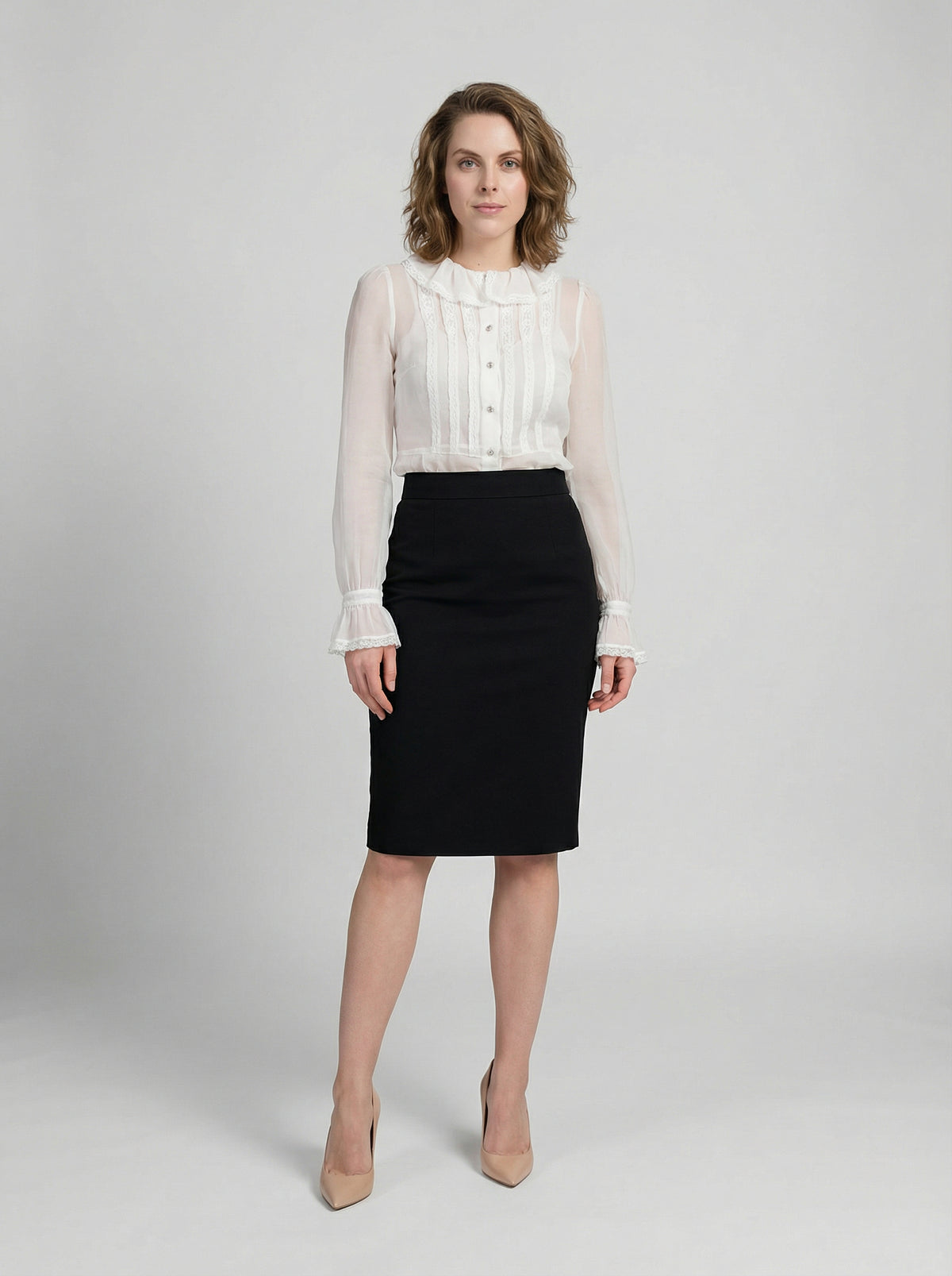 Shirt by Dolce & Gabbana for women in polyamide & silk white showcases a sublime silhouette, artfully detailed with a sublime and for a sophisticated, sublime finish.