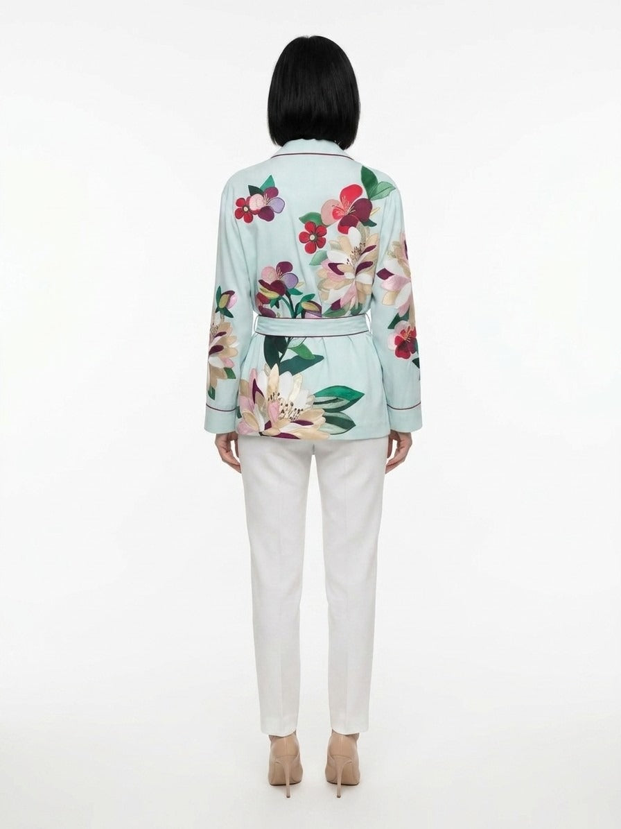 Shirt by Dolce & Gabbana for women in silk blue & patterned showcases a sublime silhouette, artfully detailed with a sublime and for a sophisticated, sublime finish.