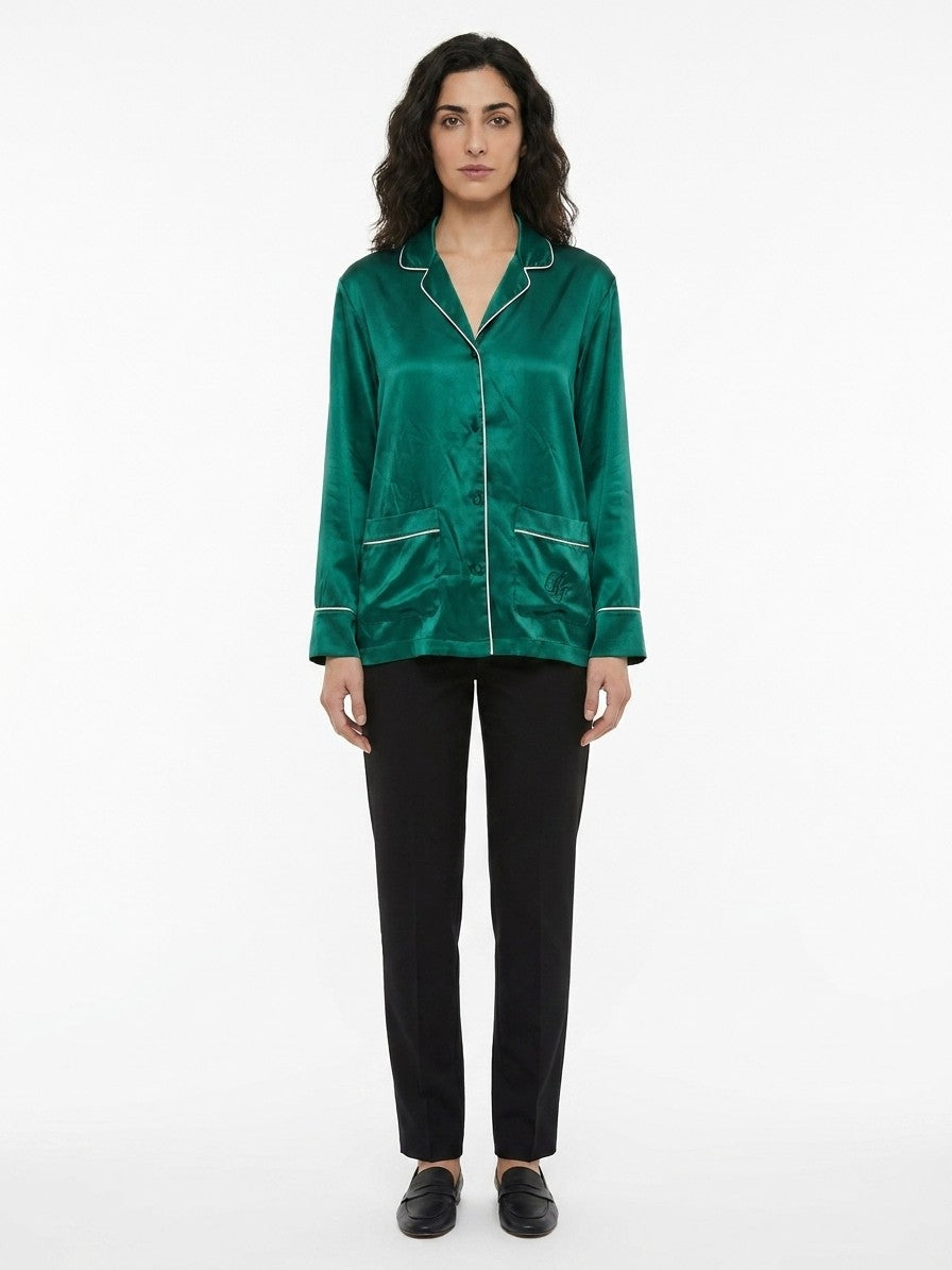 Pajamas by Dolce & Gabbana for women in silk green features a avant-garde silhouette, artfully capturing the essence of the avant-garde Women's Silk Pajamas design for a sophisticated and relaxed look.