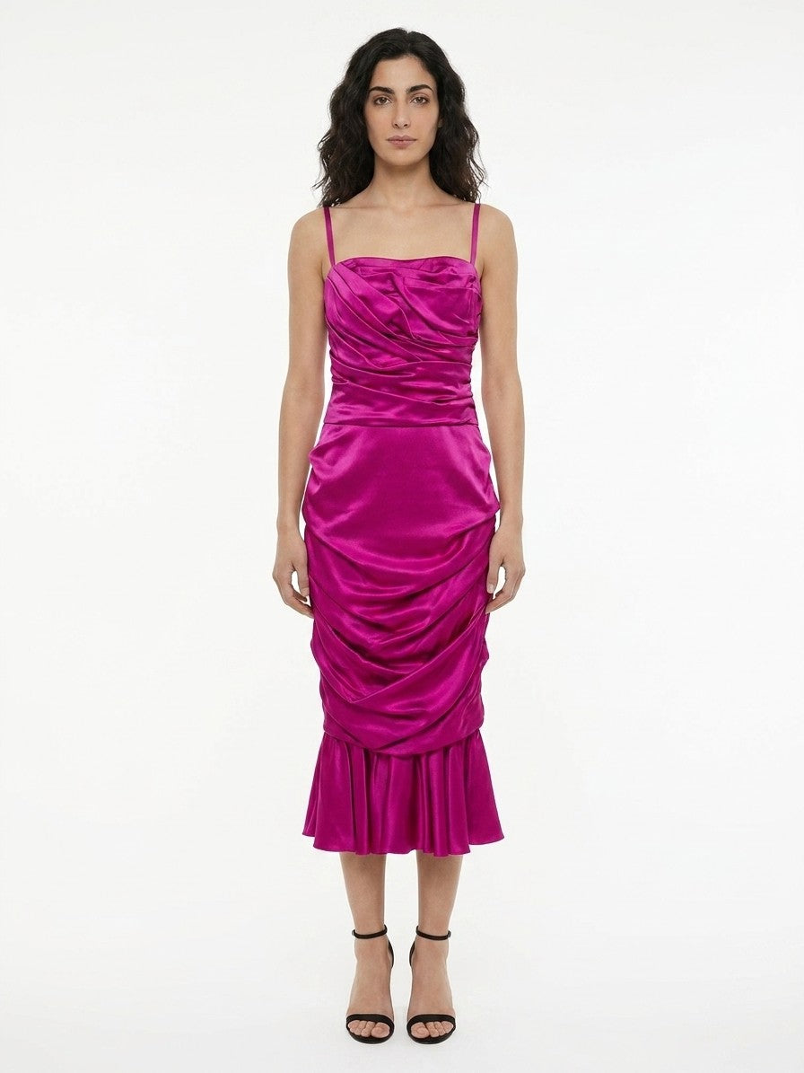 Dress by Dolce & Gabbana for women in silk polyamide & cotton purple showcases a striking silhouette, elegantly detailed with a sleeveless, refined , and a striking midi for a striking finish.