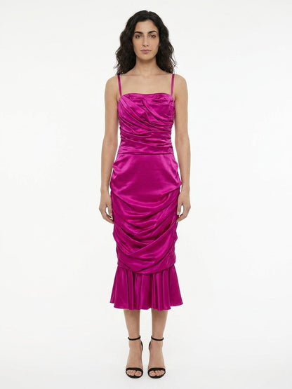 Dress by Dolce & Gabbana for women in silk polyamide & cotton purple showcases a striking silhouette, elegantly detailed with a sleeveless, refined , and a striking midi for a striking finish.