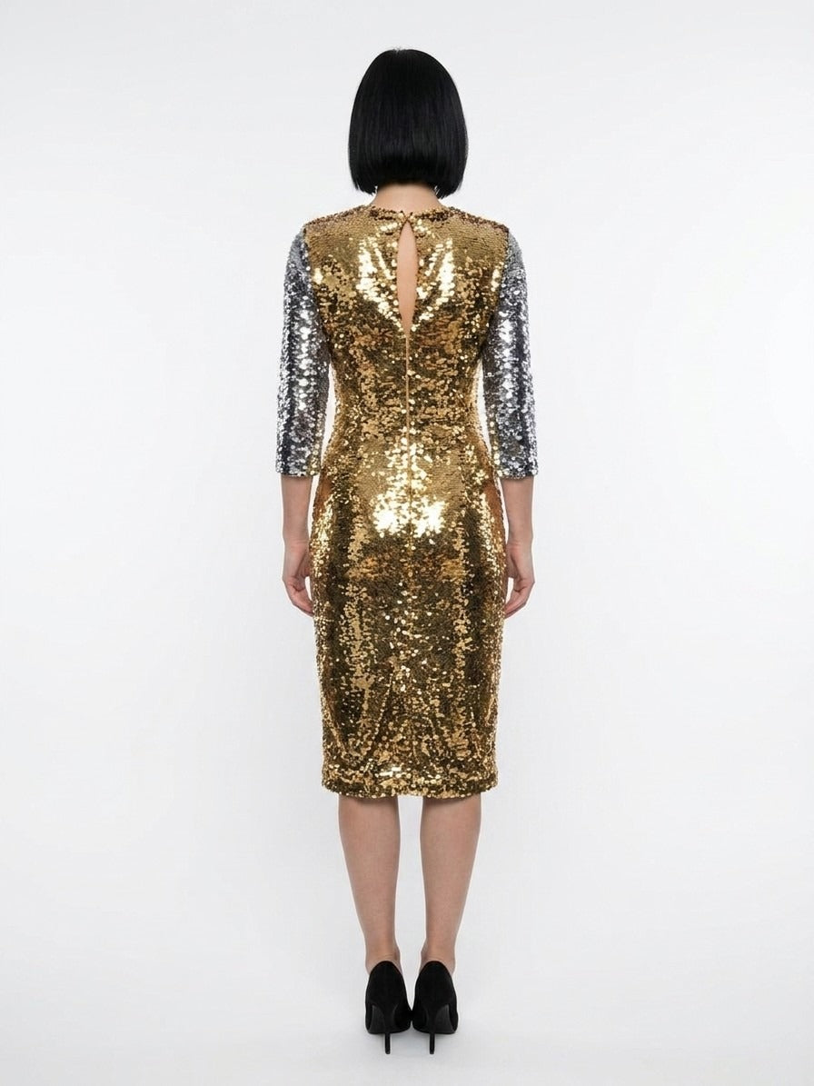 Dress by Dolce & Gabbana for women in polyamide polyester cotton & silk silver presents a sinuous silhouette, showcasing a sophisticated and detailed with a sinuous midi for a refined finish.