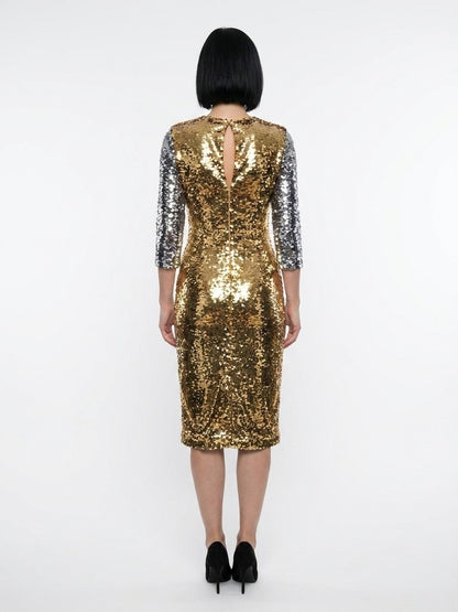 Dress by Dolce & Gabbana for women in polyamide polyester cotton & silk silver presents a sinuous silhouette, showcasing a sophisticated and detailed with a sinuous midi for a refined finish.