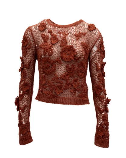 Valentino Garavani Rust Crochet Floral Top