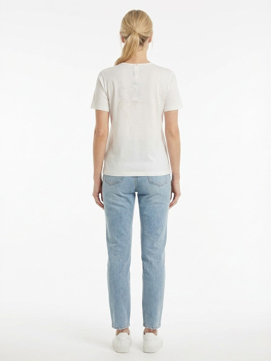T-Shirt by Dolce & Gabbana for women in denim & silk white features a plush silhouette, showcasing a sophisticated and for a truly plush finish.