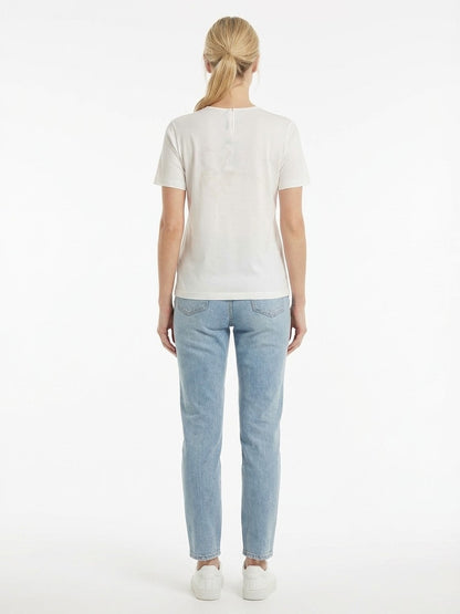 T-Shirt by Dolce & Gabbana for women in denim & silk white features a plush silhouette, showcasing a sophisticated and for a truly plush finish.