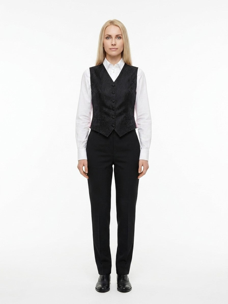 Vest by Dolce & Gabbana for women in polyester silk & acetate black features a enviable silhouette, elegantly detailed with a enviable and functional for a enviable finish.