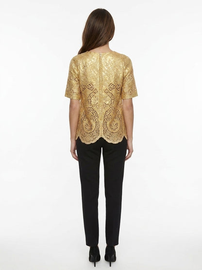 Blouse by Dolce & Gabbana for women in cotton & marabou gold features an architectural silhouette with a refined and elegant for a architectural look.