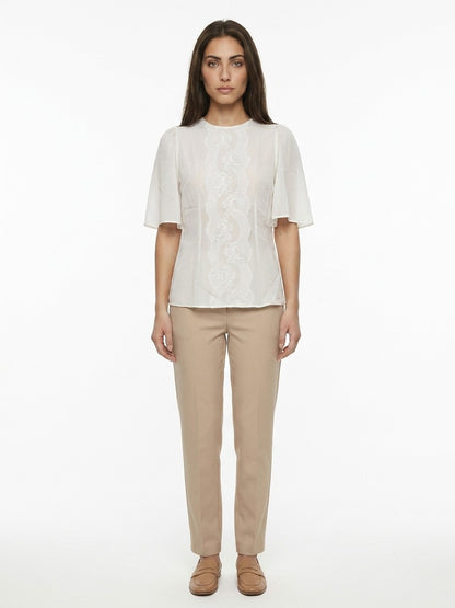 Blouse by Dolce & Gabbana for women in stretch cotton nylon & silk white features an polished silhouette, showcasing a sophisticated and detail for a truly polished finish.